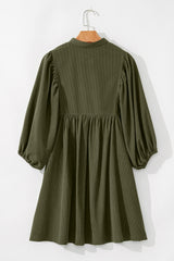 Corduroy Snap Buttons Empire Waist Bracelet Sleeve Mini Dress
