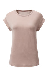 Dark Khaki Twisted Rib Wide Sleeve Crew Neck T Shirt