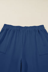 Black Elastic Waist Asymmetrical Hem Capri Plus Size Pants