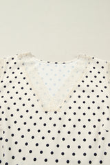 Apricot Polka Dot Lace-Trim V-Neck Sleeveless Plus Size Top