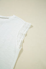 Patchwork Cap Sleeve Round Neck T Shirt