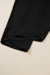 Black Elastic Waist Asymmetrical Hem Capri Plus Size Pants