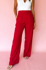 Pleated Pull On High Elastic Waist Loose Straight Pants