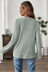 Ribbed Drop-Shoulder Henley Knit Top
