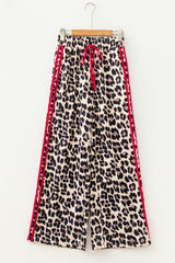 Contrast Detail Tie Waist Leopard Pants