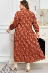 Cinnamon Textured Floral Ruffle-Hem Midi Plus Size Dress